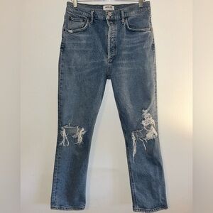 AGOLDE Riley High Rise Straight Crop Blue Jeans